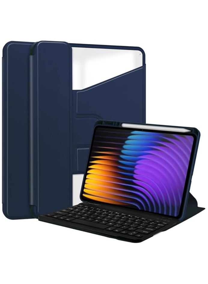 Keyboard Case Compatible with Xiaomi Pad 7 / Pad 7 Pro 11.2 Inch 2024, 360° Rotating Kickstand Shockproof Smart Tablet Cover with Pen Slot u0026 Detachable Wireless Keyboard