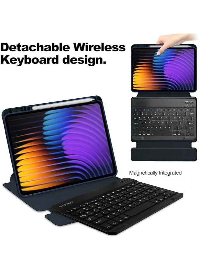 Keyboard Case Compatible with Xiaomi Pad 7 / Pad 7 Pro 11.2 Inch 2024, 360° Rotating Kickstand Shockproof Smart Tablet Cover with Pen Slot u0026 Detachable Wireless Keyboard