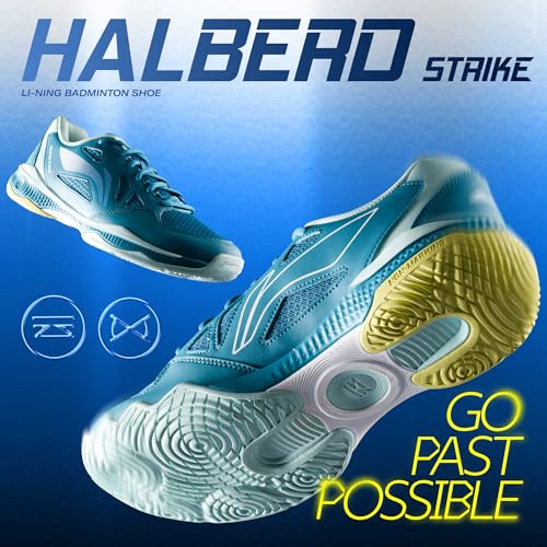 Li-Ning Halberd Strike Non Marking Badminton Shoes | All Indoor Sports | Lightweight, Breathable & Durable (Blue Jade/Floating Green ; 8.5 UK) - Image 2