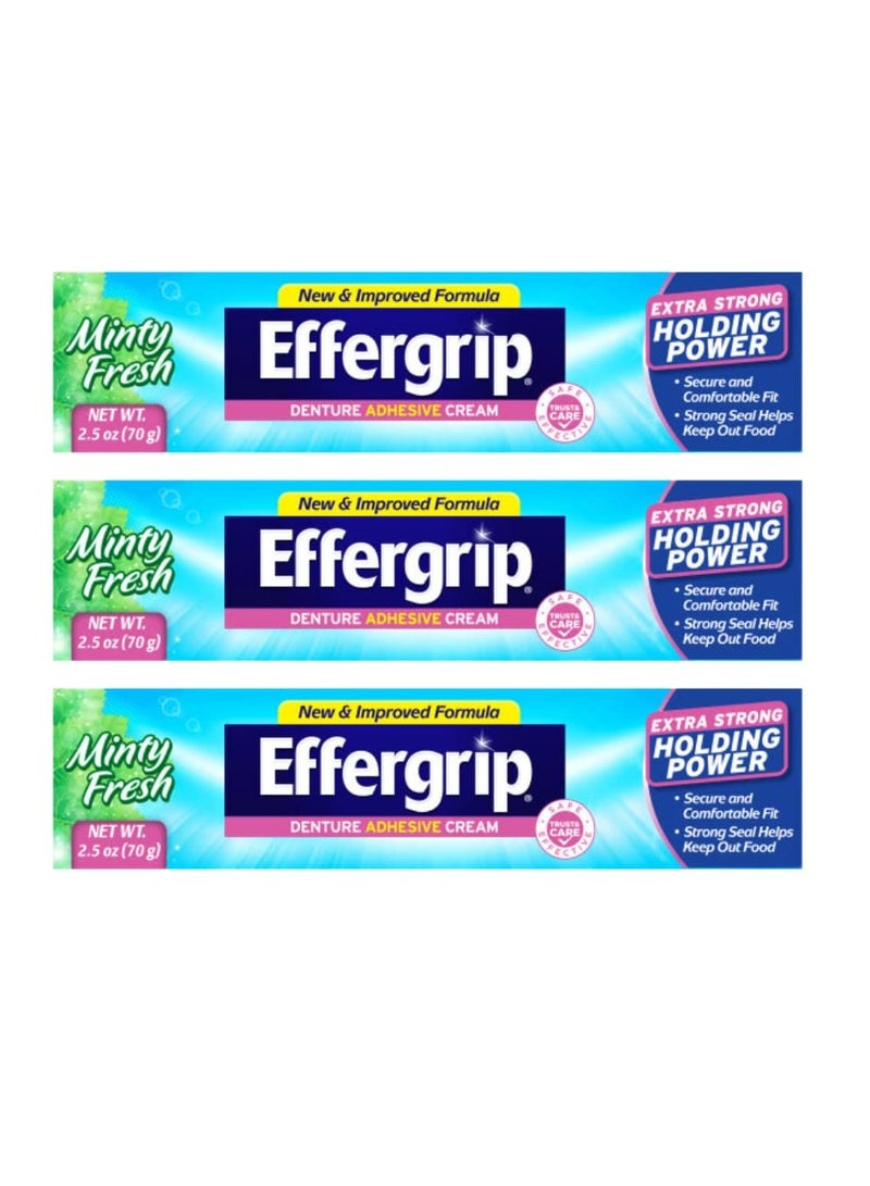 Effergrip Denture Adhesive Cream, Extra Strong Holding Power, 2.5 oz. (Pack of 3) - Image 1