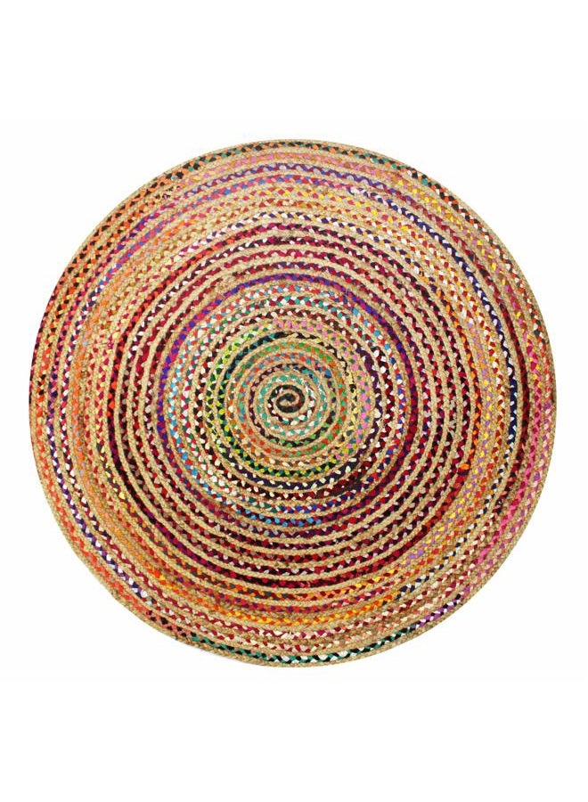 Cotton Craft Jute Cotton Chindi Braid Rag Rug - Boho Farmhouse Rustic - Handwoven Reversible Natural Jute and Recycled Cotton Throw Area Rug Carpet - Home Décor - 3 Feet Round Multi Color - Image 1