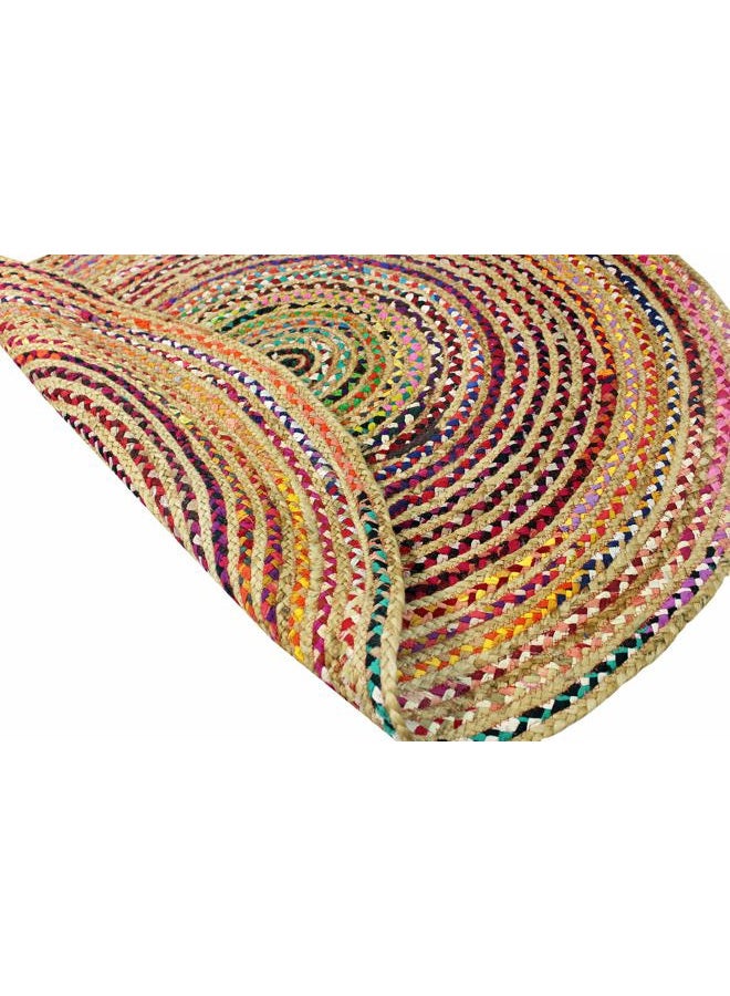 Cotton Craft Jute Cotton Chindi Braid Rag Rug - Boho Farmhouse Rustic - Handwoven Reversible Natural Jute and Recycled Cotton Throw Area Rug Carpet - Home Décor - 3 Feet Round Multi Color - Image 5