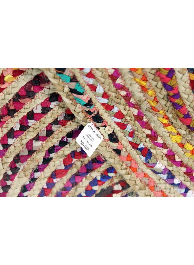 Cotton Craft Jute Cotton Chindi Braid Rag Rug - Boho Farmhouse Rustic - Handwoven Reversible Natural Jute and Recycled Cotton Throw Area Rug Carpet - Home Décor - 3 Feet Round Multi Color - Image 3