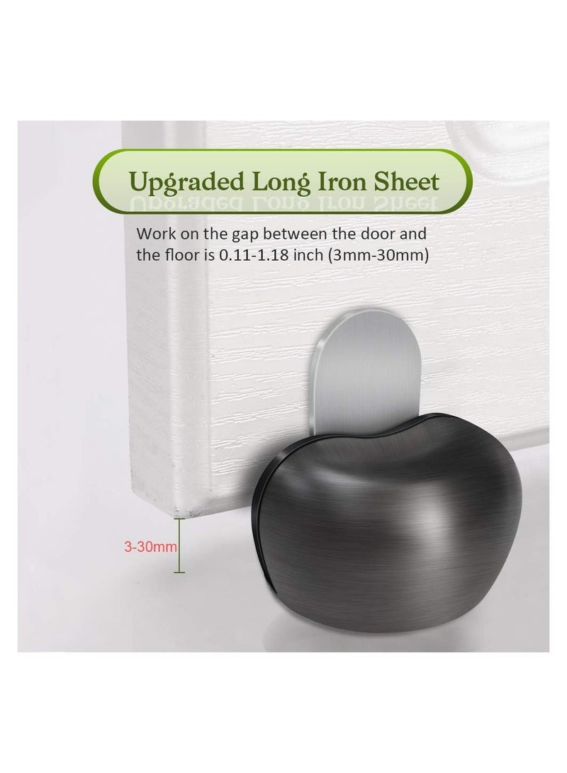 Y&D Magnetic Door Stops Floor Mounted, Grey Oval Strong Self Adhesive Stopper Stainless Steel Holder Soft Close Magnet Heavy Duty Black Rubber (2 Pack)  - Image 3