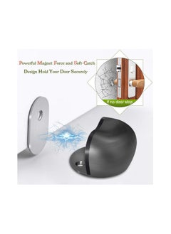 Y&D Magnetic Door Stops Floor Mounted, Grey Oval Strong Self Adhesive Stopper Stainless Steel Holder Soft Close Magnet Heavy Duty Black Rubber (2 Pack)  - Image 2