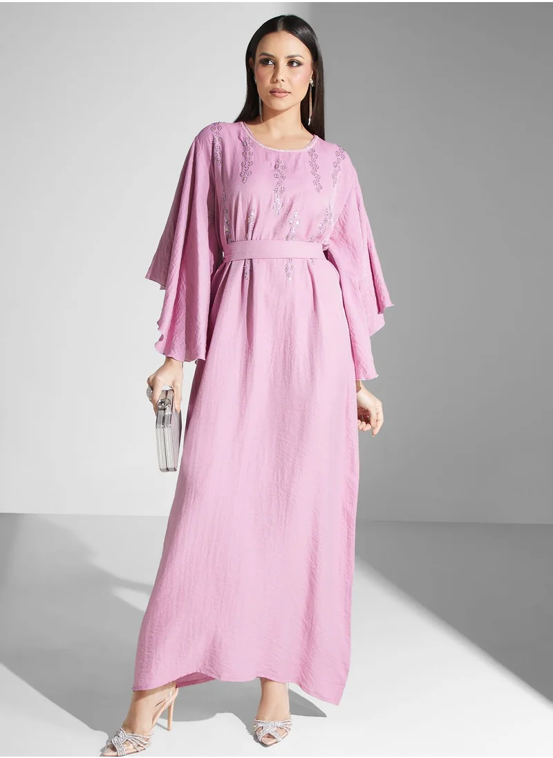 hayas closet Belted Flared Sleeve Jalabiya