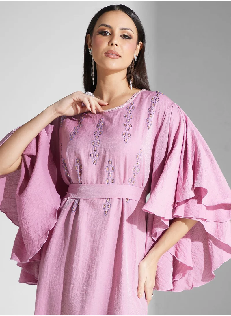 hayas closet Belted Flared Sleeve Jalabiya