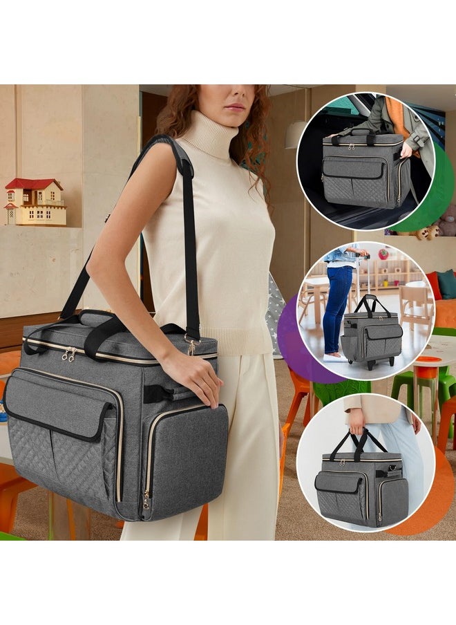 LUXJA - LUXJA Rolling Teacher Bag with Laptop Compartment and Detachable Dolly, Multifunctional Rolling Briefcase with Accordion File Area (Patent Pending), Gray - Image 1