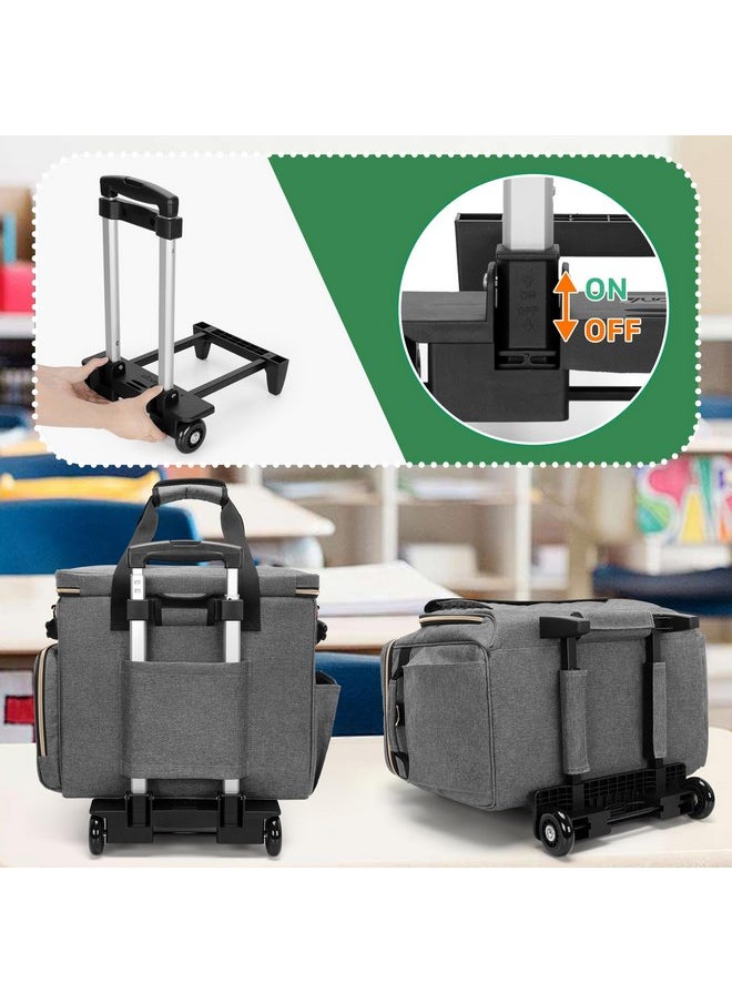 LUXJA - LUXJA Rolling Teacher Bag with Laptop Compartment and Detachable Dolly, Multifunctional Rolling Briefcase with Accordion File Area (Patent Pending), Gray - Image 1