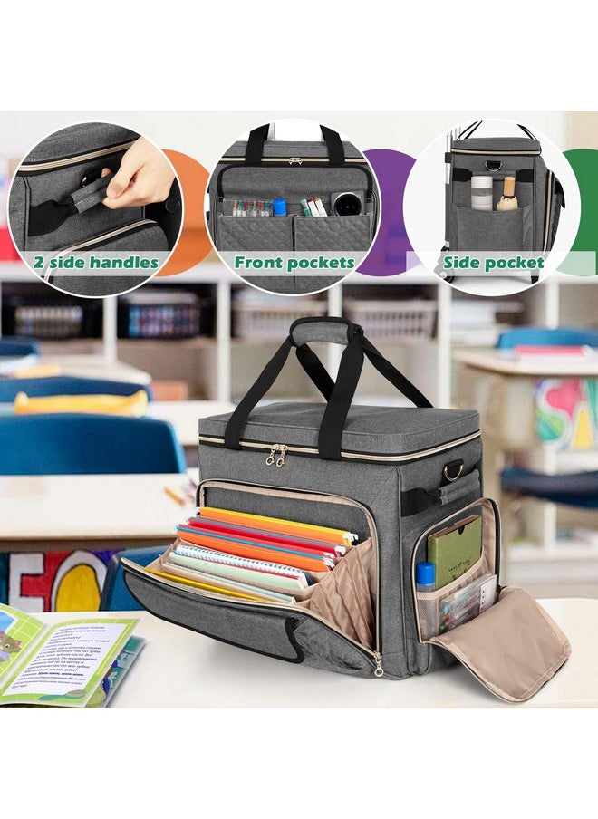 LUXJA - LUXJA Rolling Teacher Bag with Laptop Compartment and Detachable Dolly, Multifunctional Rolling Briefcase with Accordion File Area (Patent Pending), Gray - Image 1