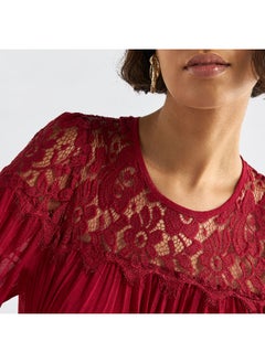 FAV Pleated Lace Detail Maxi Dress with Long Sleeves  - Image 4