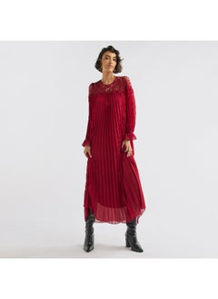 FAV Pleated Lace Detail Maxi Dress with Long Sleeves  - Image 1
