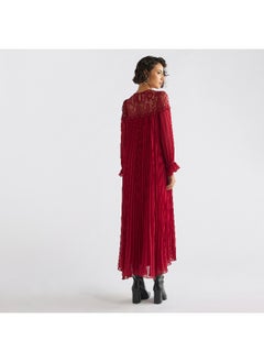 FAV Pleated Lace Detail Maxi Dress with Long Sleeves  - Image 2