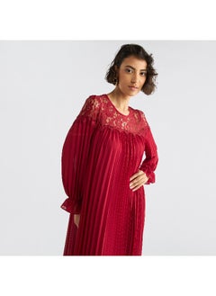 FAV Pleated Lace Detail Maxi Dress with Long Sleeves  - Image 3
