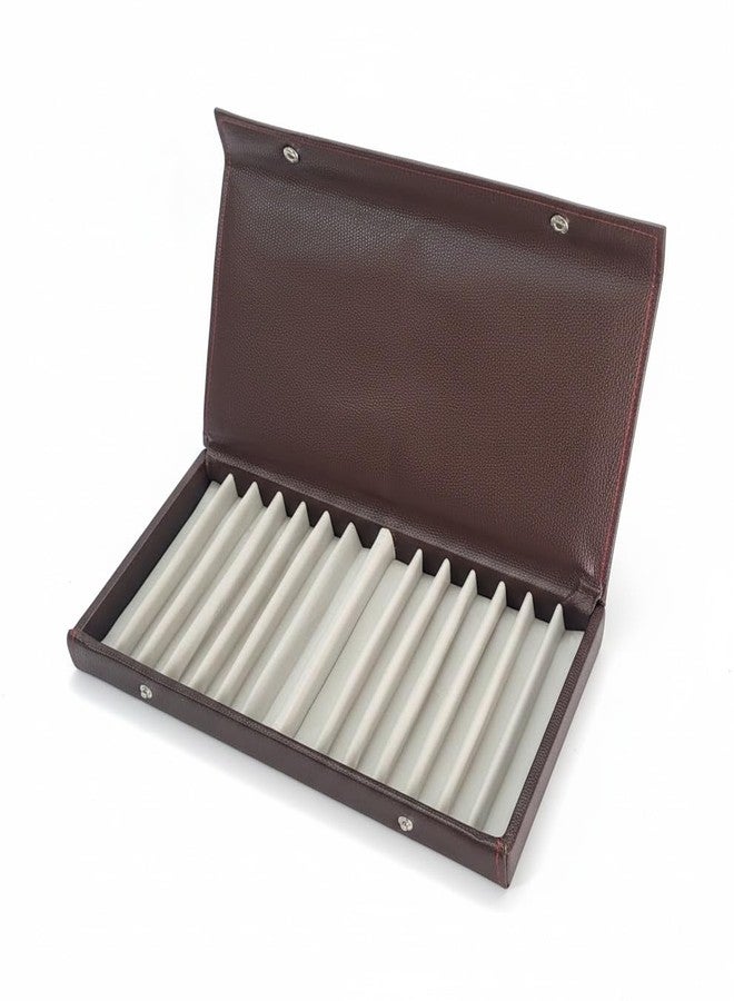 Nooks Leather Luxury Pen Case Organizer Box,14 Pen Holder Storage Box, Snap Closure (Make in India) (Brown) - Image 2