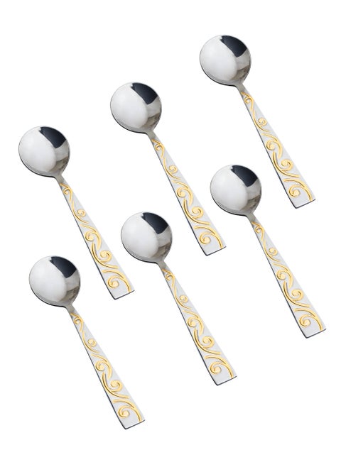 6-Piece Stainless Steel Soup Spoon Set Silver With Gold