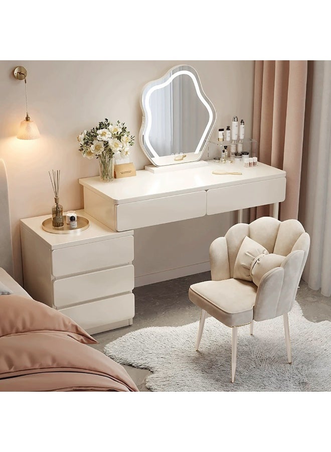 طاولة تزيين للمكياج، طاولة تزيين مع أدراج، طاولة تزيين لغرفة النوم، طاولة بيضاء دافئة مع 2 أدراج وخزانة ذات درج قابل للتمديد، أرجل فولاذية على شكل حرف H، SZY100 - Image 5