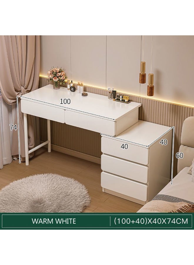 طاولة تزيين للمكياج، طاولة تزيين مع أدراج، طاولة تزيين لغرفة النوم، طاولة بيضاء دافئة مع 2 أدراج وخزانة ذات درج قابل للتمديد، أرجل فولاذية على شكل حرف H، SZY100 - Image 3