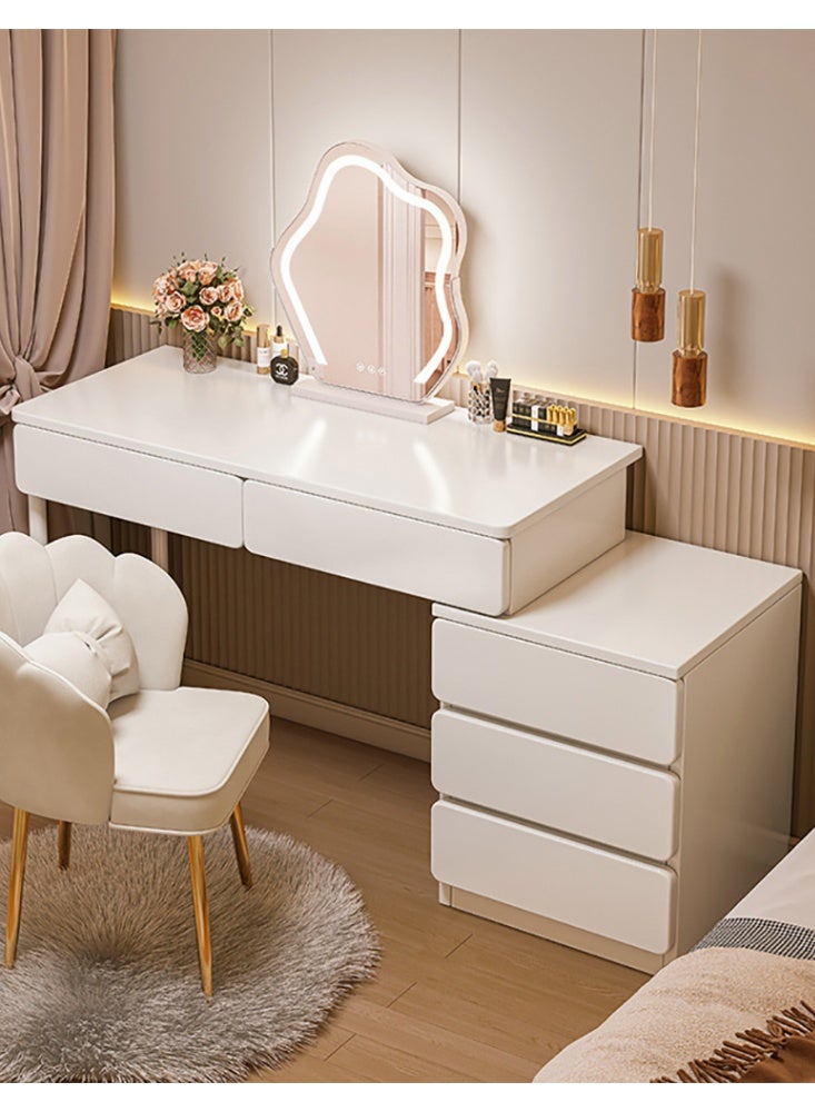 طاولة تزيين للمكياج، طاولة تزيين مع أدراج، طاولة تزيين لغرفة النوم، طاولة بيضاء دافئة مع 2 أدراج وخزانة ذات درج قابل للتمديد، أرجل فولاذية على شكل حرف H، SZY100 - Image 1
