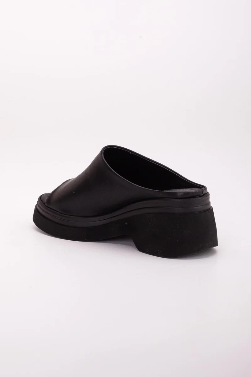 Dilimler Ayakkabı Tümyüz Faux Leather Black Women's Wedge Heel Slippers