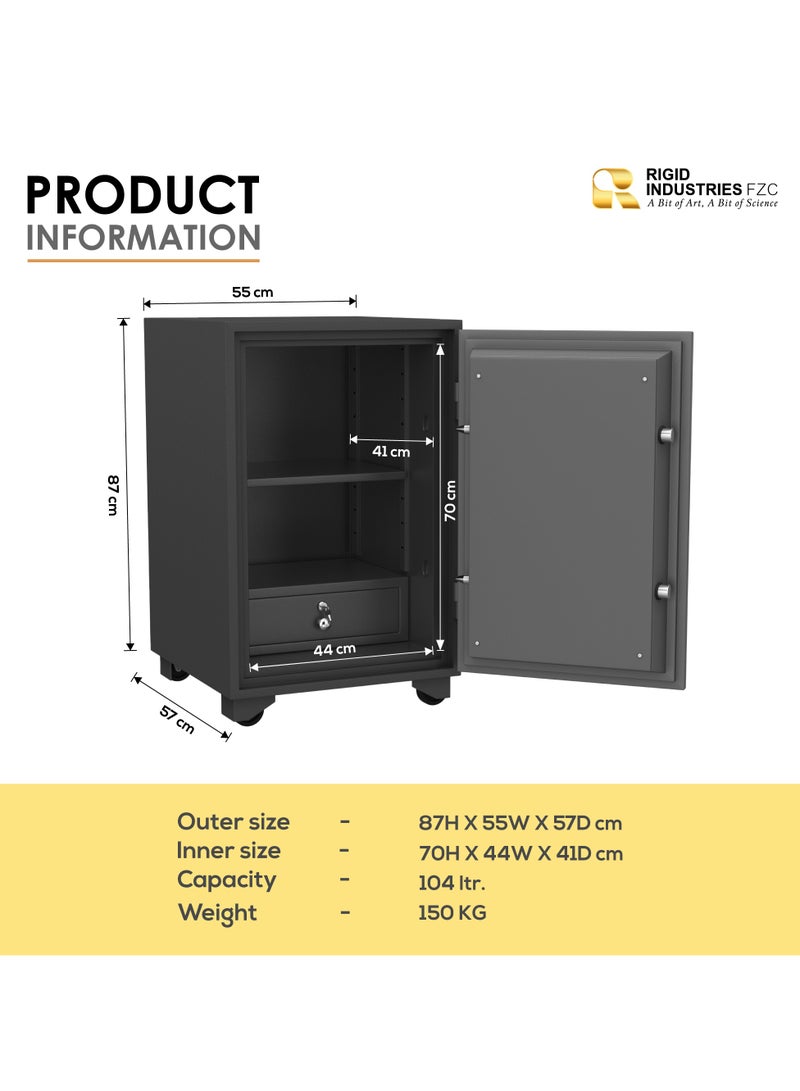 RIGID Fire Resistant Steel Safe with Dual Key Lock, 150Kg  - Image 3