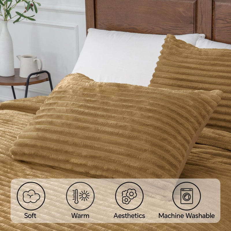 BEDELITE Fleece Queen Comforter Set -Super Soft & Warm Fluffy Brown Bedding, Luxury Fuzzy Heavy Bed Set for Winter with 2 Pillow Cases - Image 5