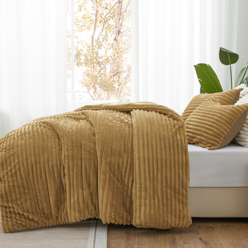 BEDELITE Fleece Queen Comforter Set -Super Soft & Warm Fluffy Brown Bedding, Luxury Fuzzy Heavy Bed Set for Winter with 2 Pillow Cases - Image 2