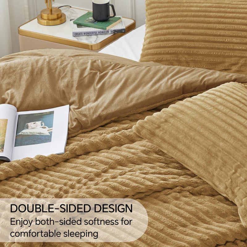 BEDELITE Fleece Queen Comforter Set -Super Soft & Warm Fluffy Brown Bedding, Luxury Fuzzy Heavy Bed Set for Winter with 2 Pillow Cases - Image 4