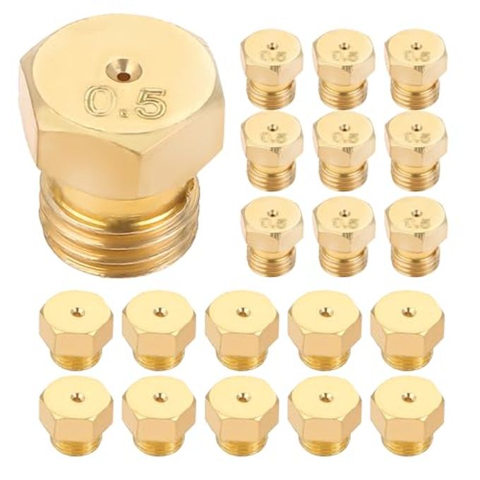 ETERMETA 20 Pcs Propane Gas Orifice Nozzle Conversion Kit, Brass Jet Nozzles, Propane Orifice Kit for Propane Lpg Gas Pipe Water Heater DIY Burner Parts, M5 x 0.5mm/0.68mm, M6 x 0.75mm/0.5mm