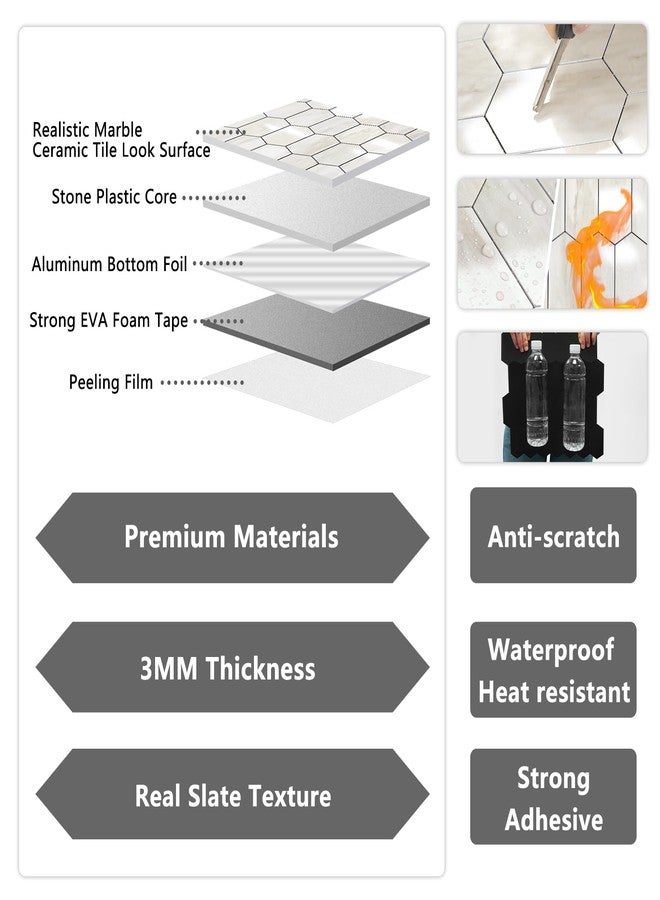 Vamos Tile Long Hexagon Peel and Stick Backsplash Tile - 10 Sheets Stick on Backsplash for Kitchen and Bathroom 12.4 x 12 Inch Glossy Wood Grain PVC Self Adhesive Mosaic Wall Tiles - Image 3