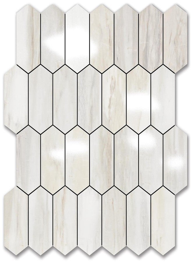 Vamos Tile Long Hexagon Peel and Stick Backsplash Tile - 10 Sheets Stick on Backsplash for Kitchen and Bathroom 12.4 x 12 Inch Glossy Wood Grain PVC Self Adhesive Mosaic Wall Tiles - Image 1
