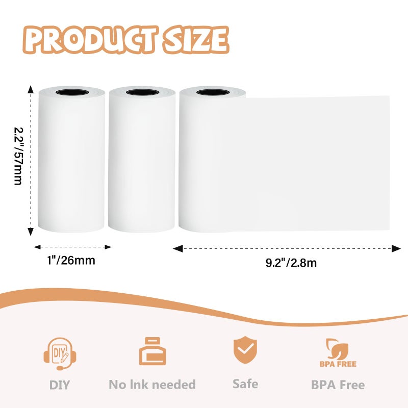 NDYIN Self-Adhesive Thermal Paper, 57mm Ã— 2.8m Mini Printer Papers Sticker Paper Thermal Printing Labels, Black on White, Compatible with D20, D21, S1 Mini Label Printers, 3 Rolls - Image 2