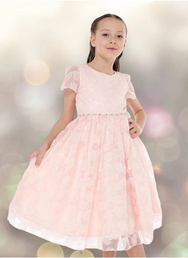 victor and jane Girls Pink Flower Sequins Dress