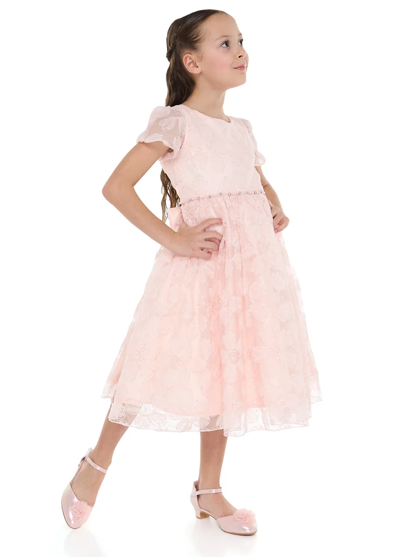 victor and jane Girls Pink Flower Sequins Dress