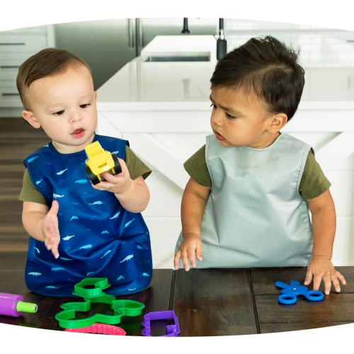 Tiny Twinkle Short Sleeve Apron Bibs for Babies & Toddlers – 2 Pack Waterproof, Mess-Proof Baby Bibs for Eating & Feeding, Machine Washable,Perfect Holiday Gift(Sage Charcoal, 6–24M) - Image 2