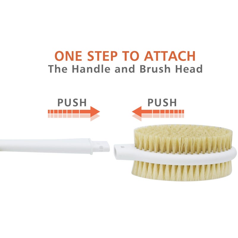 HONOMA Shower Brush with Soft and Stiff Bristles,18.5" Long Handle Dual-Sided Back Scrubber Bath Brush Body Exfoliator for Wet or Dry Brushing (Long Handle) - Image 4