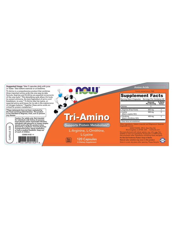 Now Foods Tri-amino Dietary Supplement - 120 Capsules - Image 3