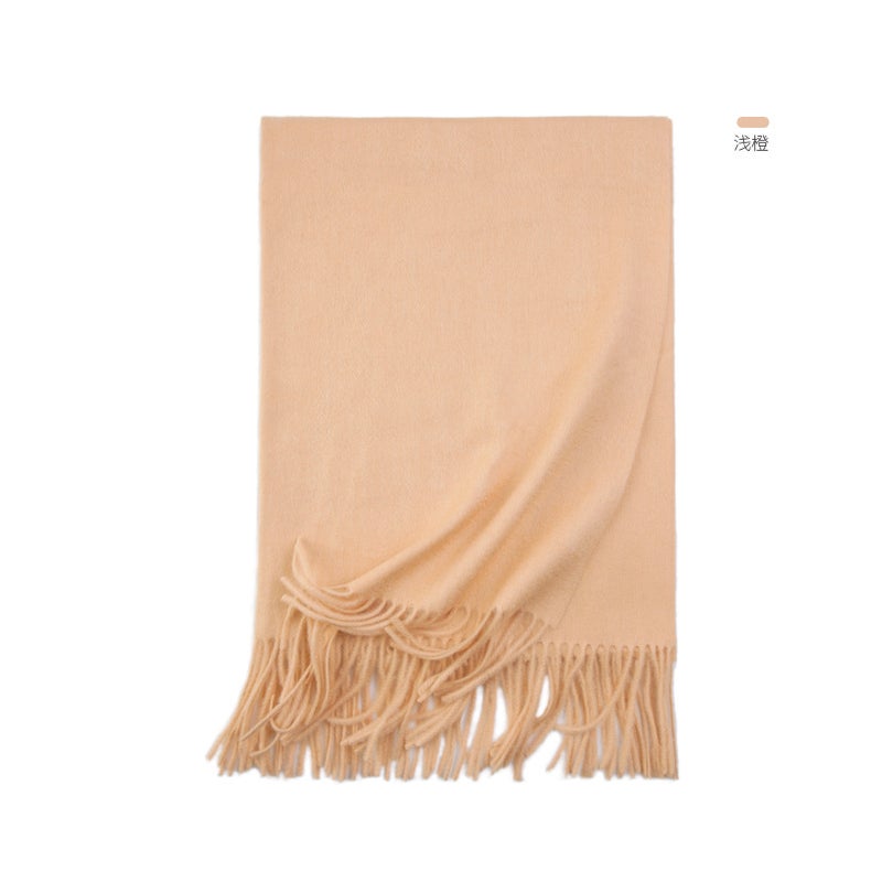 Autumn Winter Pure Wool Scarf Unisex Thick Cape Shawl Light Orange Light Orange