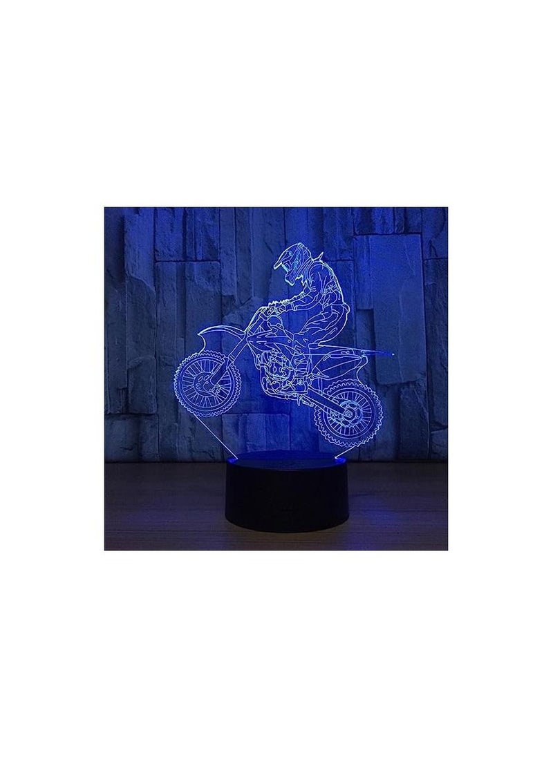 Generic - 3D LED Illusion Lamp Night Light Optical Bedside Table Night Lights Illuminating Kids Lamp 7 Colour Changing Touch Button 1.5M USB Cable Decoration Desk Lamps Motorcycle - Image 1