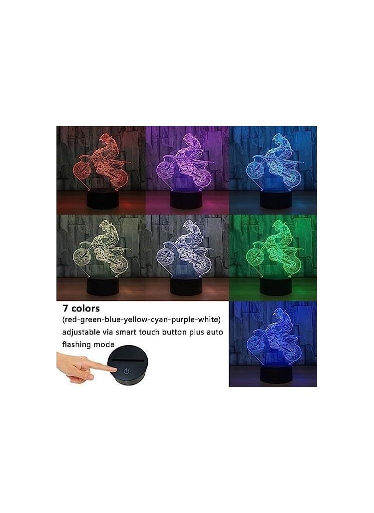 Generic - 3D LED Illusion Lamp Night Light Optical Bedside Table Night Lights Illuminating Kids Lamp 7 Colour Changing Touch Button 1.5M USB Cable Decoration Desk Lamps Motorcycle - Image 1