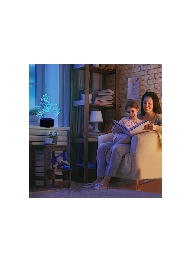 Generic - 3D LED Illusion Lamp Night Light Optical Bedside Table Night Lights Illuminating Kids Lamp 7 Colour Changing Touch Button 1.5M USB Cable Decoration Desk Lamps Motorcycle - Image 1