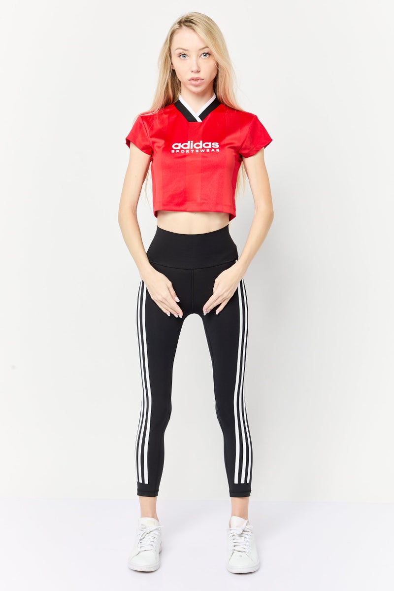 Adidas Women Sportswear Fit Short Sleeves Training Crop Top, Red  - Image 4