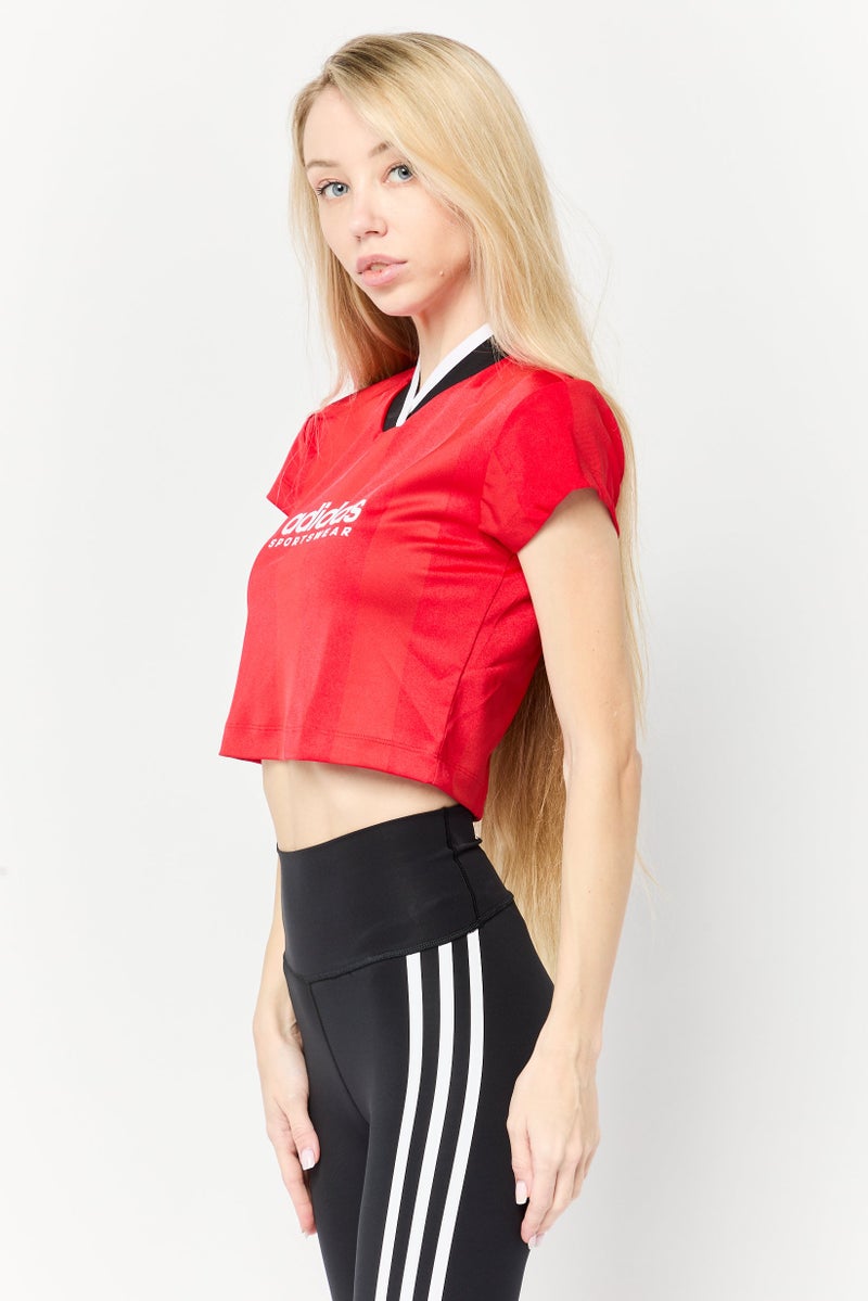 Adidas Women Sportswear Fit Short Sleeves Training Crop Top, Red  - Image 2