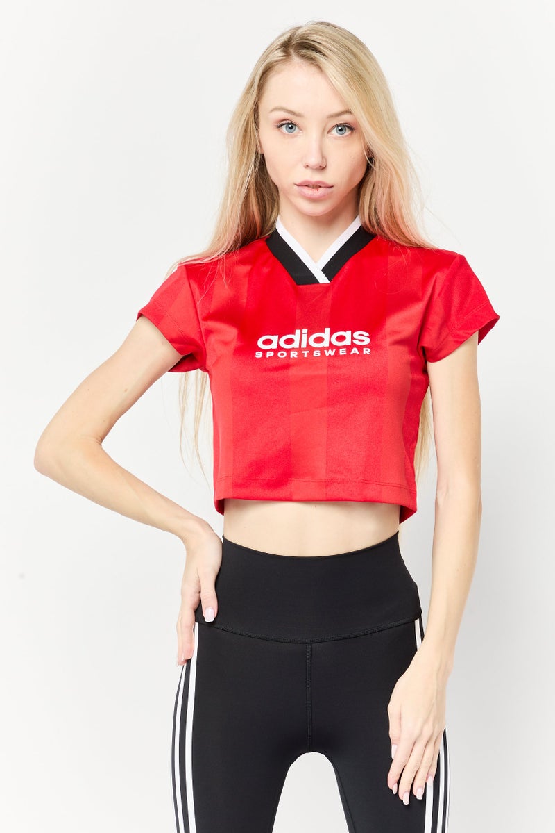 Adidas Women Sportswear Fit Short Sleeves Training Crop Top, Red  - Image 1