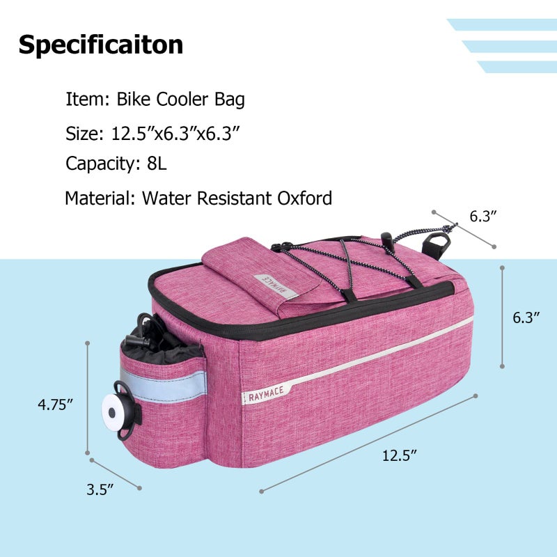Raymace Bike Trunk Cooler Bag With Tail Light Bicycle Rear Rack Bag Insulated Storage 8L Pannier Bag (Violet) - Image 2