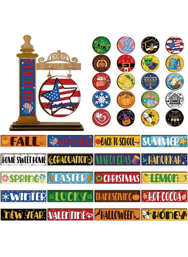 RattanView 41 Pcs Interchangeable Seasonal Decor Mini Standing Sign Farmhouse Convertible Seasonal Wood Welcome Sign for 4th of July Summer Holiday Table Decor (Dark Brown) - Image 1