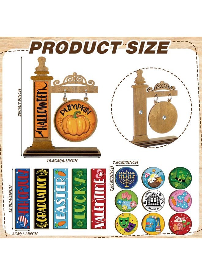 RattanView 41 Pcs Interchangeable Seasonal Decor Mini Standing Sign Farmhouse Convertible Seasonal Wood Welcome Sign for 4th of July Summer Holiday Table Decor (Dark Brown) - Image 3