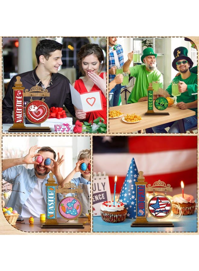 RattanView 41 Pcs Interchangeable Seasonal Decor Mini Standing Sign Farmhouse Convertible Seasonal Wood Welcome Sign for 4th of July Summer Holiday Table Decor (Dark Brown) - Image 2