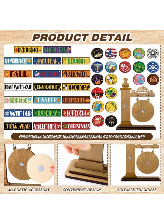 RattanView 41 Pcs Interchangeable Seasonal Decor Mini Standing Sign Farmhouse Convertible Seasonal Wood Welcome Sign for 4th of July Summer Holiday Table Decor (Dark Brown) - Image 4