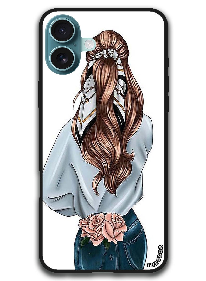 Theodor Protective Case Anti Scratch Shock Proof Bumper Cover For iPhone 16 Plus (6.7)-inch Pink Rose Girl - Image 1